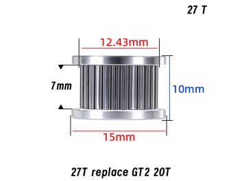 Idler 1.5GT 27T med tænder – 5 mm Bore/ID 2